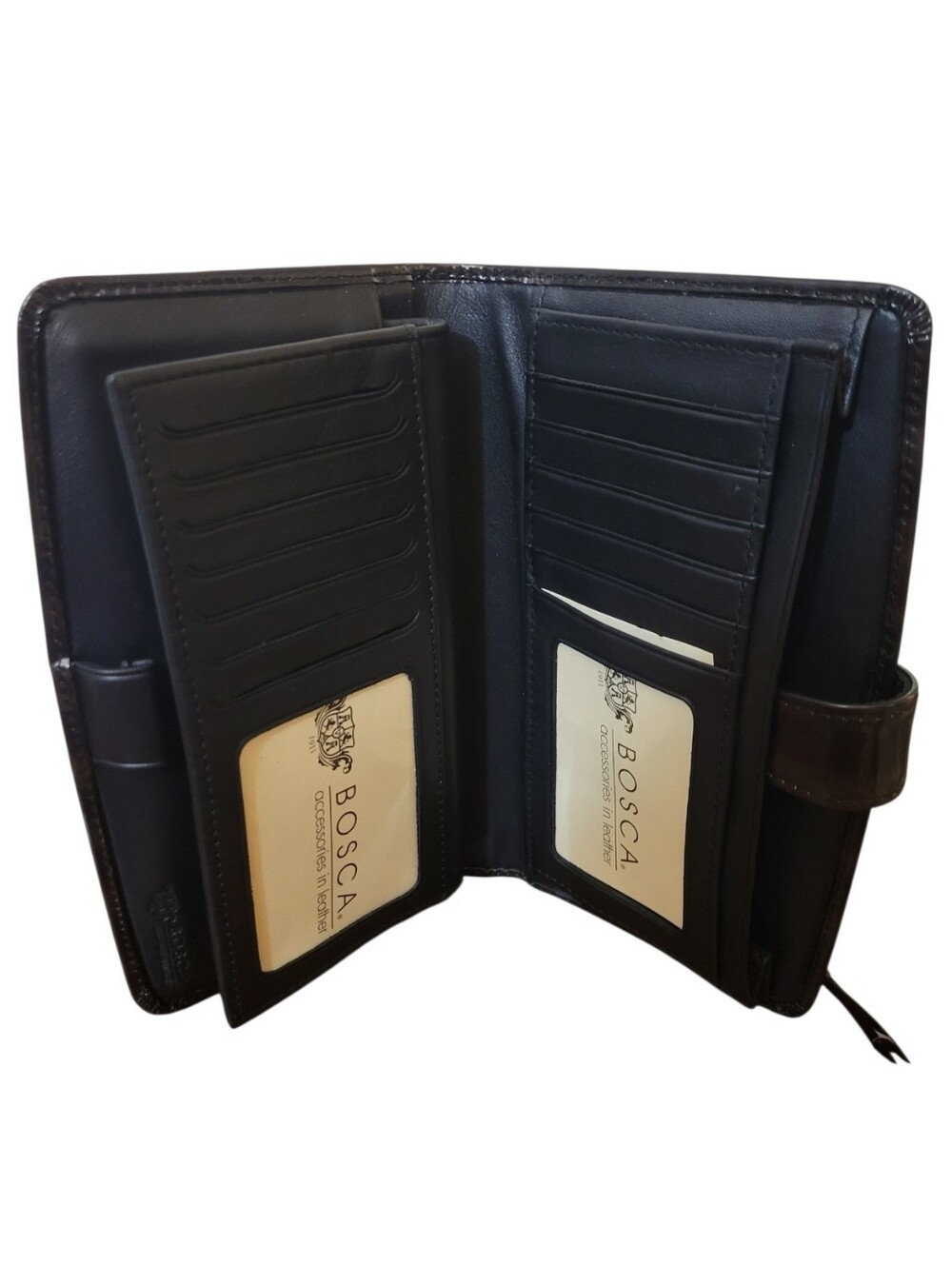 Vintage Bosca Piccolo Black/Brown Patent Leather Bifold Wallet - Picture 6 of 11